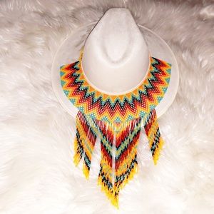 CUSTOM HAND BEADED Suede Western Brim Hat